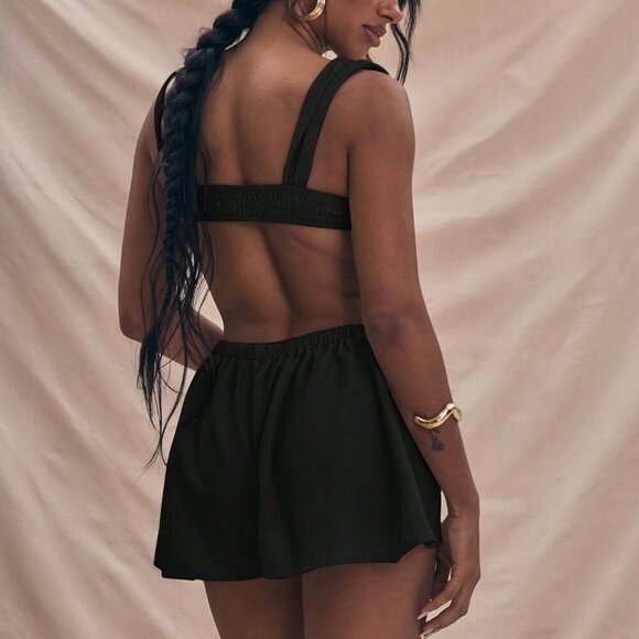 Women's Cut Out Flowy Underwire Detail Thick Straps Jumpsuit Black - Picture 4 of 5